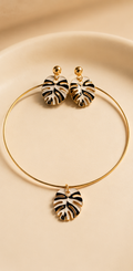 The Paradise Palm Set – Waterproof & Anti-TarnishEnamel Leaf Collar Set