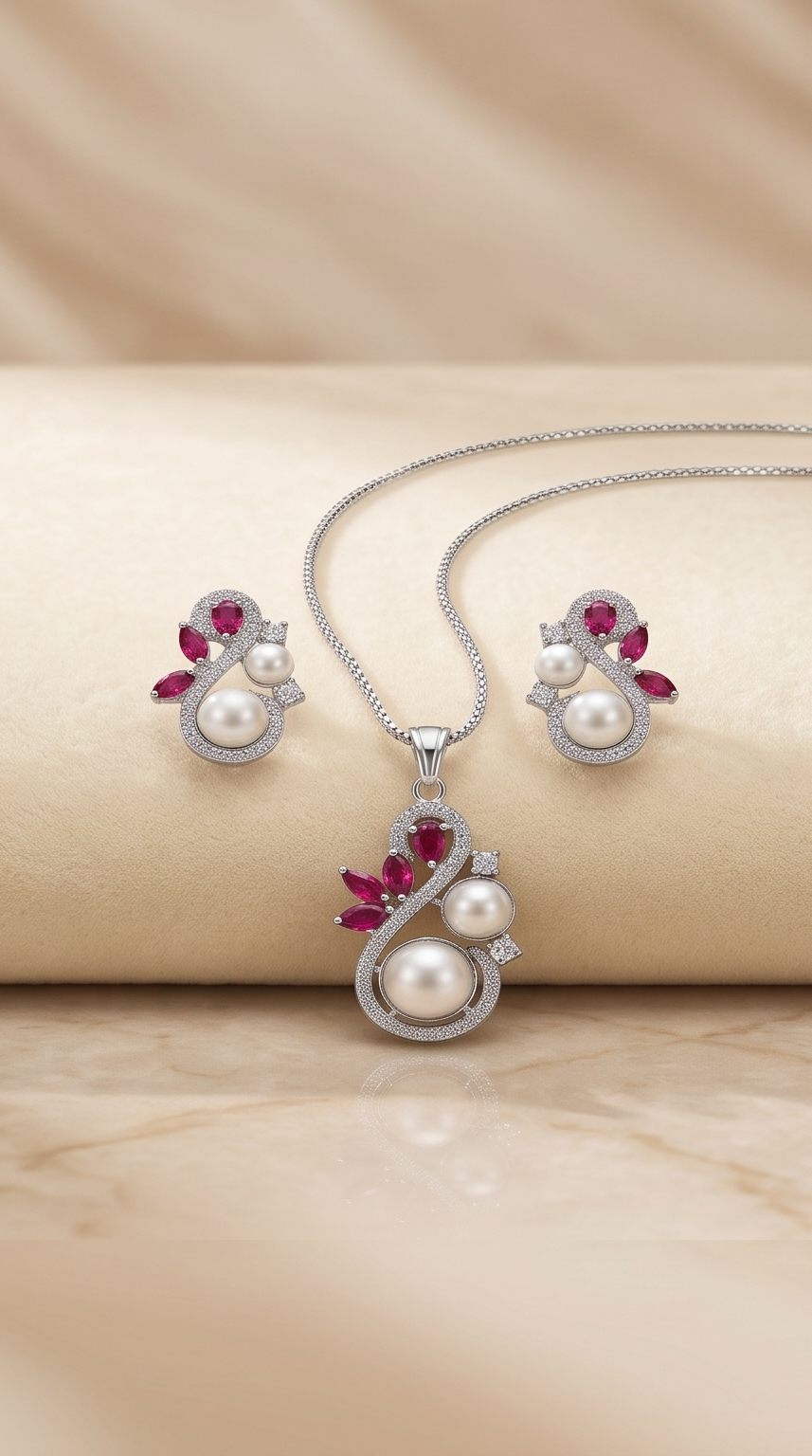 The Crimson Grace Pearl & American Diamond Set