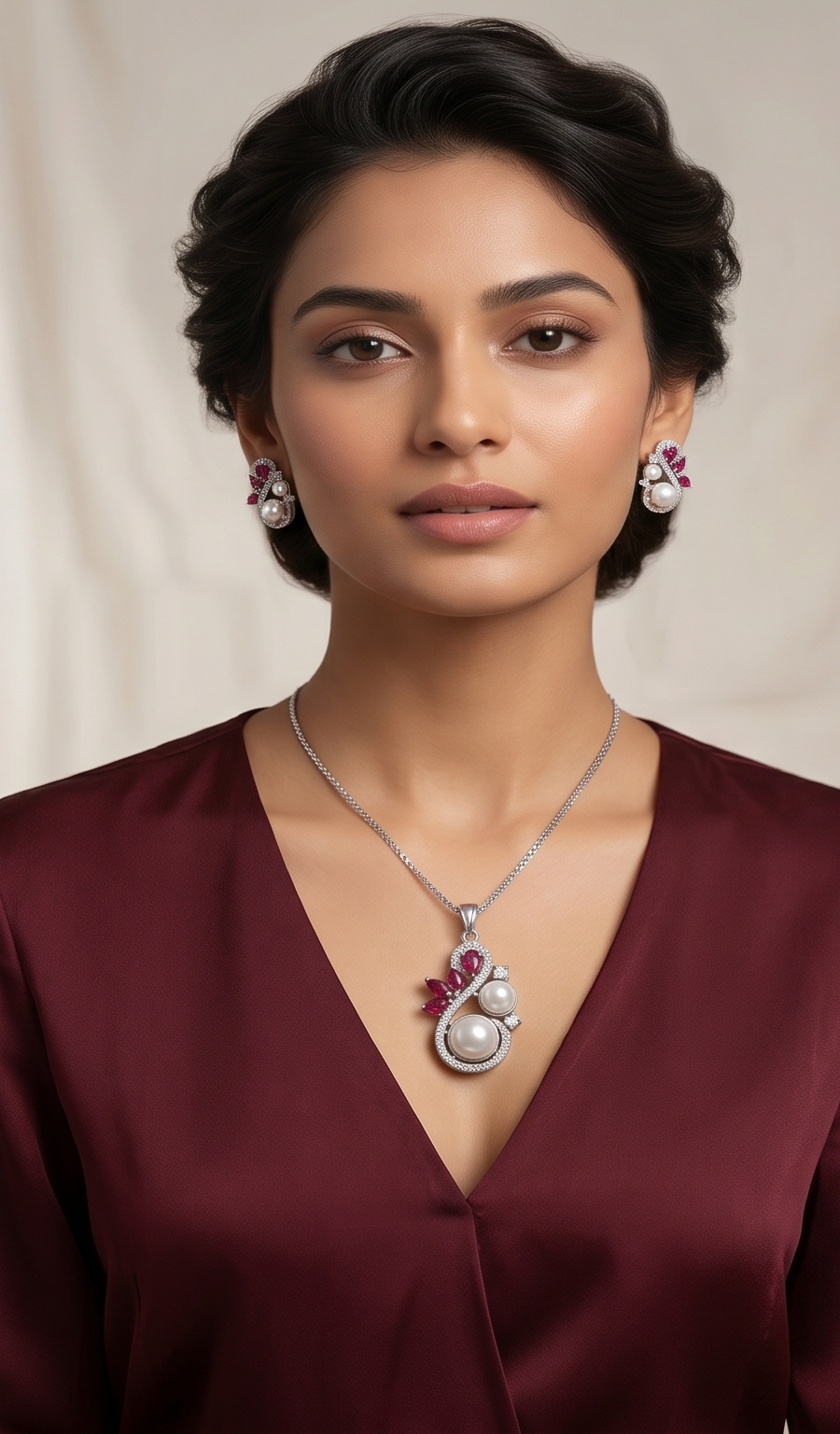 The Crimson Grace Pearl & American Diamond Set