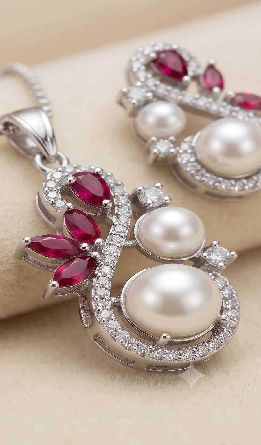 The Crimson Grace Pearl & American Diamond Set
