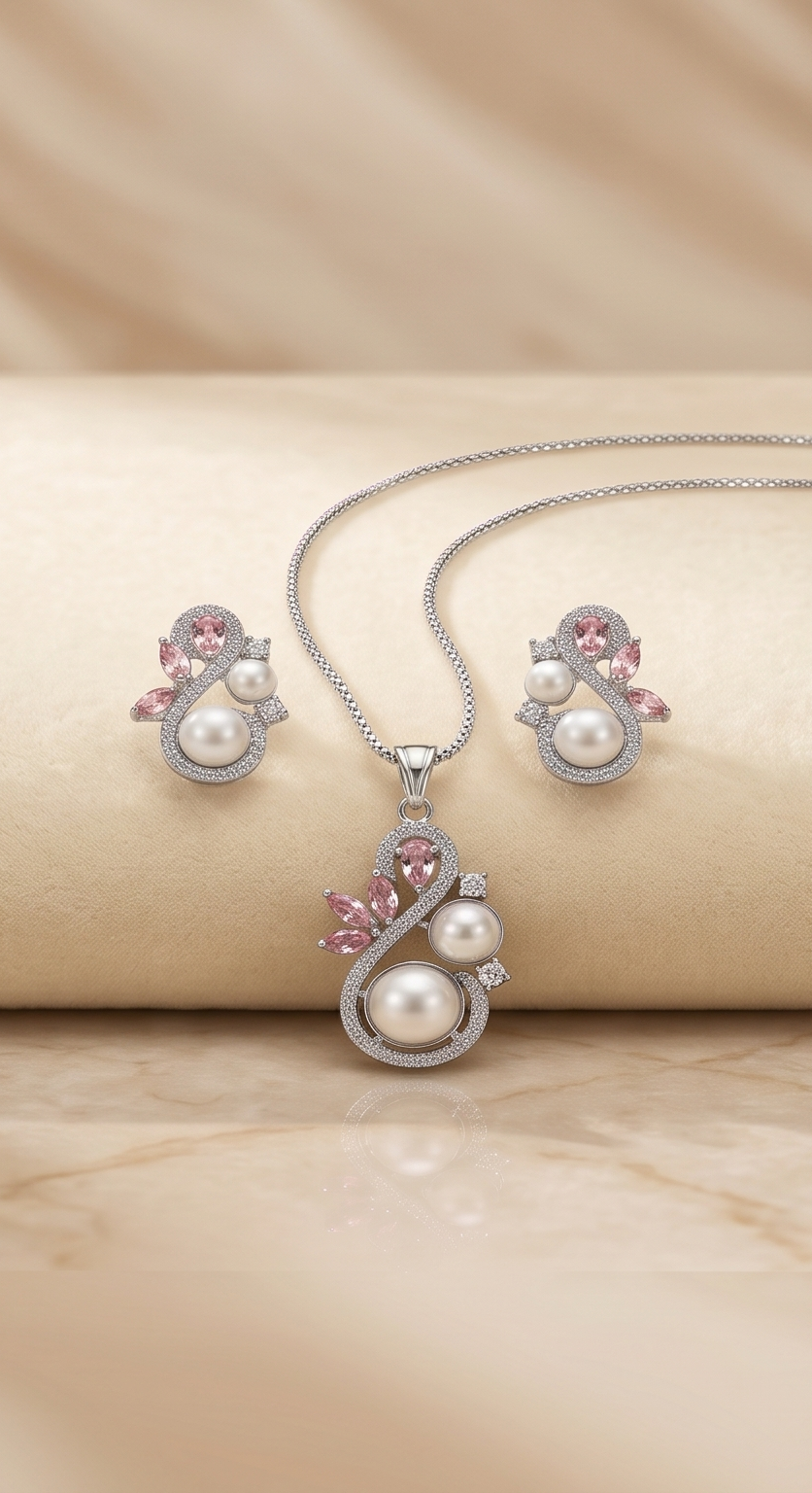 The Crimson Grace Pearl & American Diamond Set