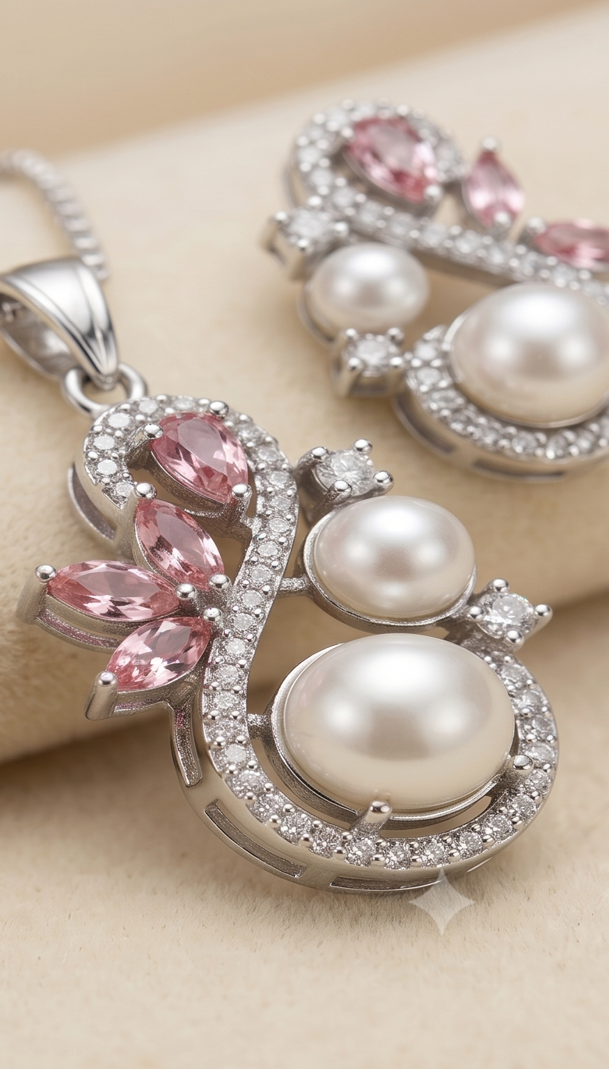 The Crimson Grace Pearl & American Diamond Set