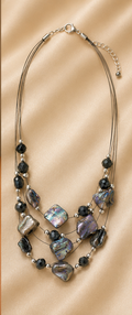 Multi-Strand Abalone Shell & Black Crystal Illusion Jewellery Set