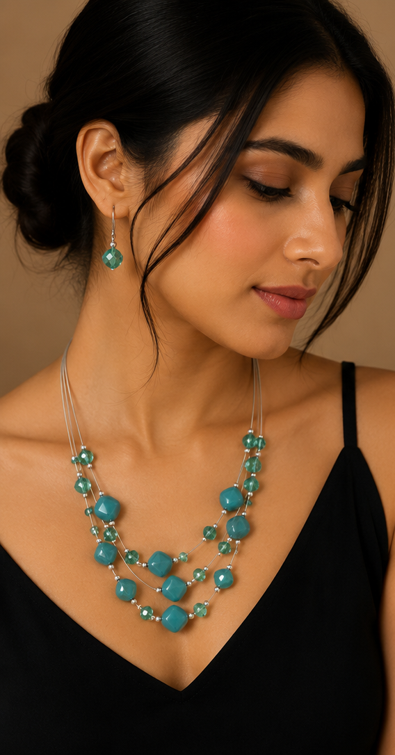 Multi-Strand Teal & Sea Green Crystal Jewelry Set