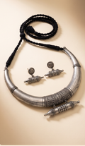 Kabachika | Silver Replica Tribal Hasli Collar & Suspended Tabeez Amulet Set