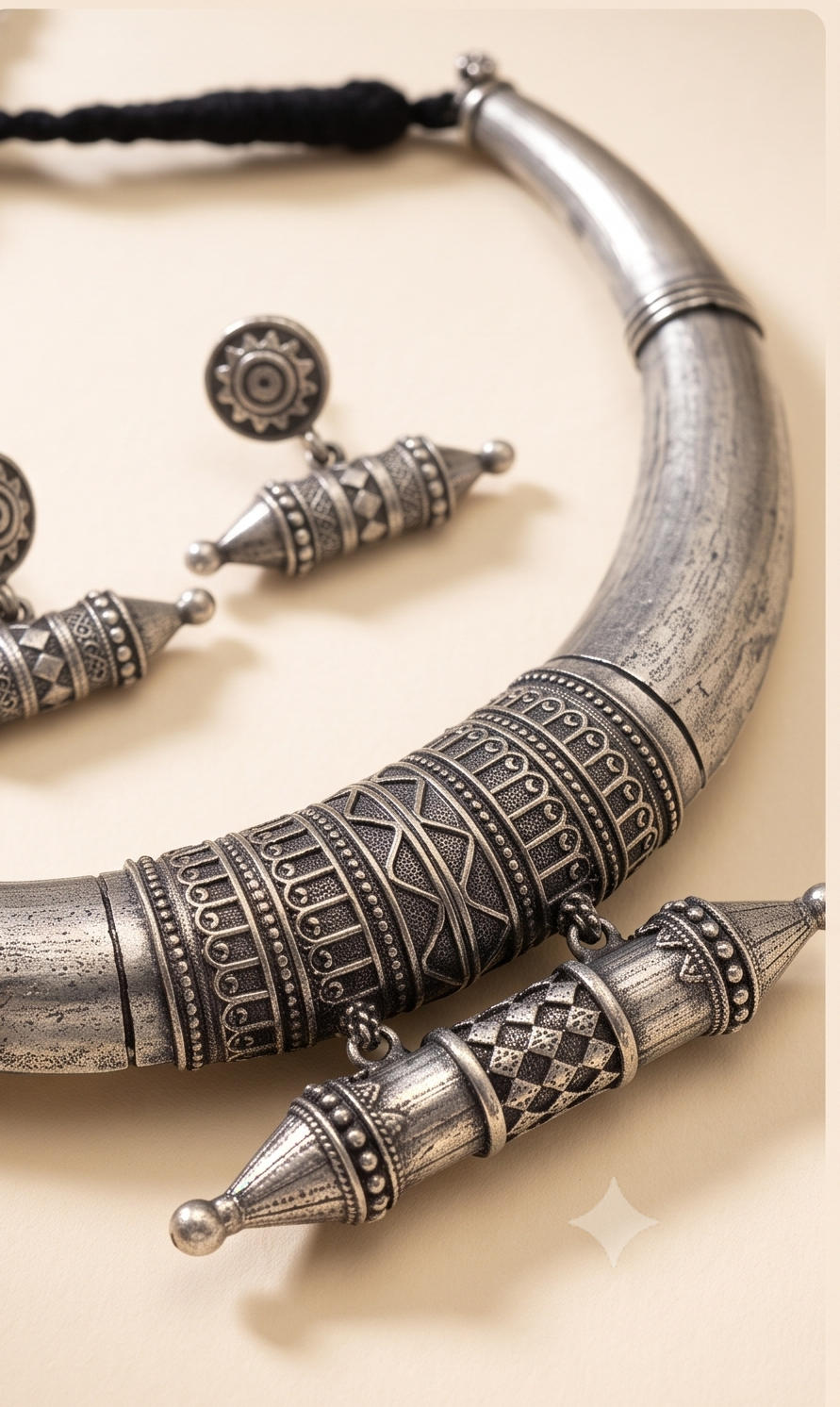 Kabachika | Silver Replica Tribal Hasli Collar & Suspended Tabeez Amulet Set