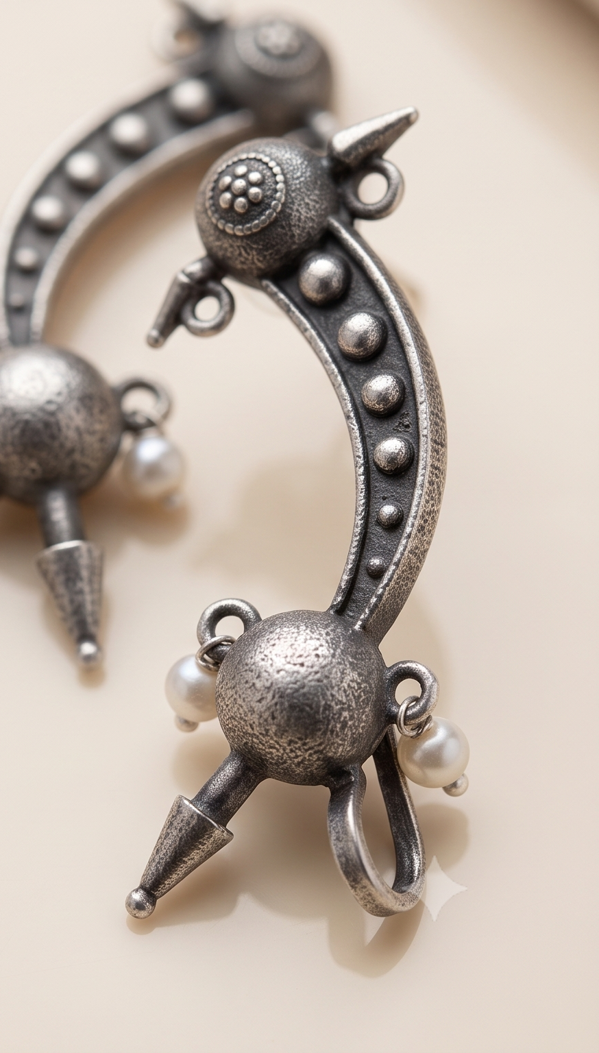 Kaan-Dhonuk | Silver Replica Tribal Studded Bugadi Earrings