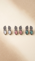 Porno-Koli | Silver Replica Botanical Leaf & Teardrop Cabochon Stud Earrings