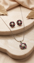 Raktakamal (রক্তকমল) | Silver Replica Raspberry Marquise & Pearl Medallion Pendant Set