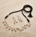 Himi (হিমি) | Zigzag Silver Replica Wireframe Pearl Trellis Choker & Drop Earrings Set