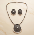 Rajnandini (রাজনন্দিনী) | Silver Replica Beaded Mala & Sunburst Medallion Pearl Pendant Set