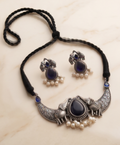 Gajashree (গজশ্রী) | Silver Replica Elephant Motif Cabochon Choker & Stud Set