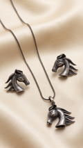 Pakkhiraj (পক্ষীরাজ) | Silver Replica Sculpted Horse Head Pendant & Stud Set