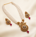 Muktamalini | Antique Gold Multi-Strand Pearl Mala & Kemp Sunburst Medallion Set